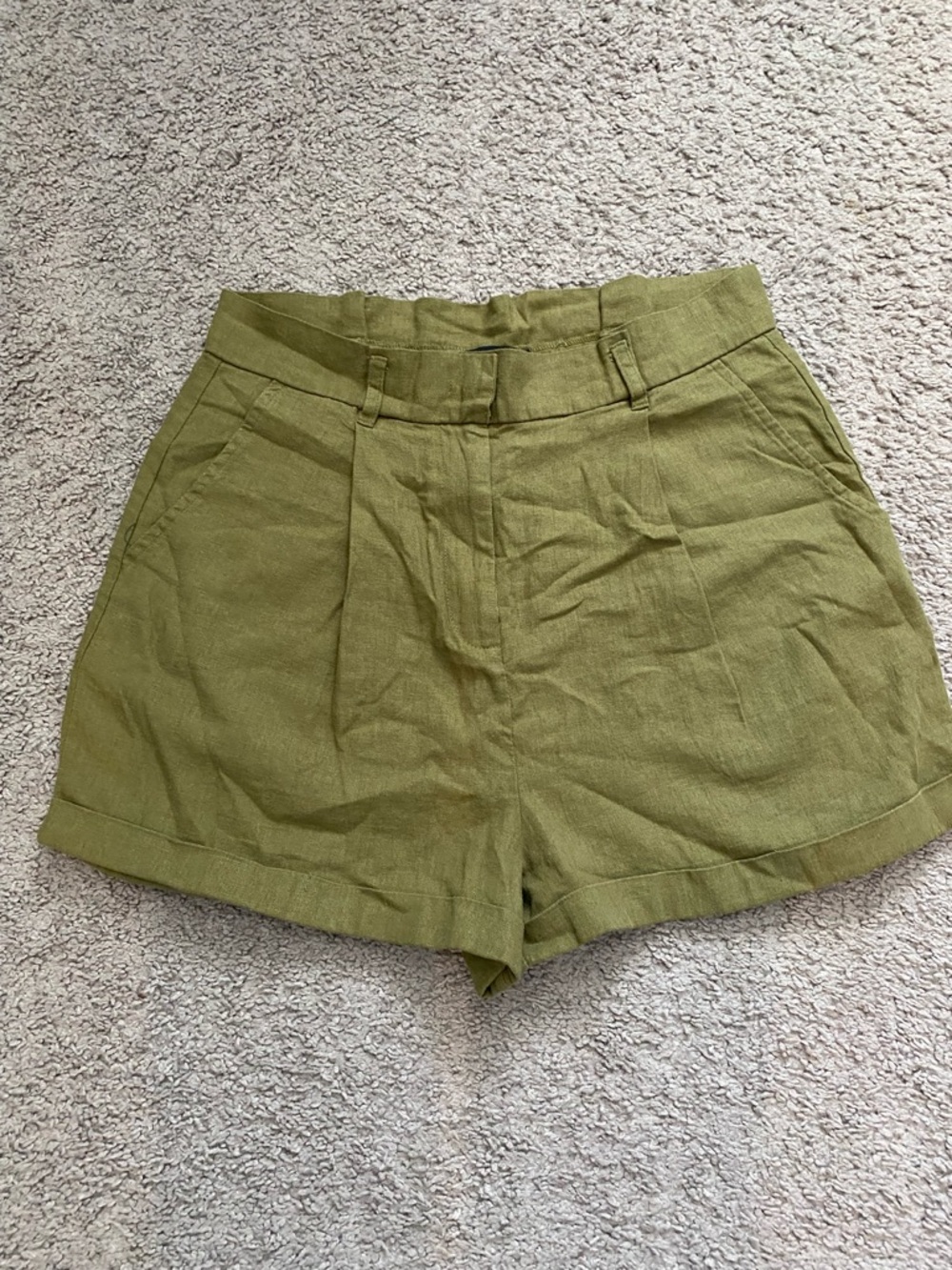 Forever 21 Olive Green High-Waist Pleated Shorts